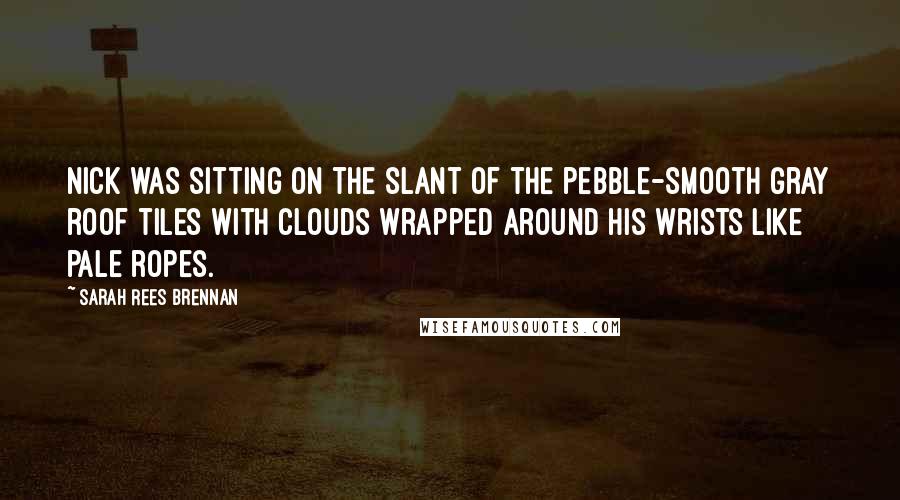 Sarah Rees Brennan Quotes: Nick was sitting on the slant of the pebble-smooth gray roof tiles with clouds wrapped around his wrists like pale ropes.