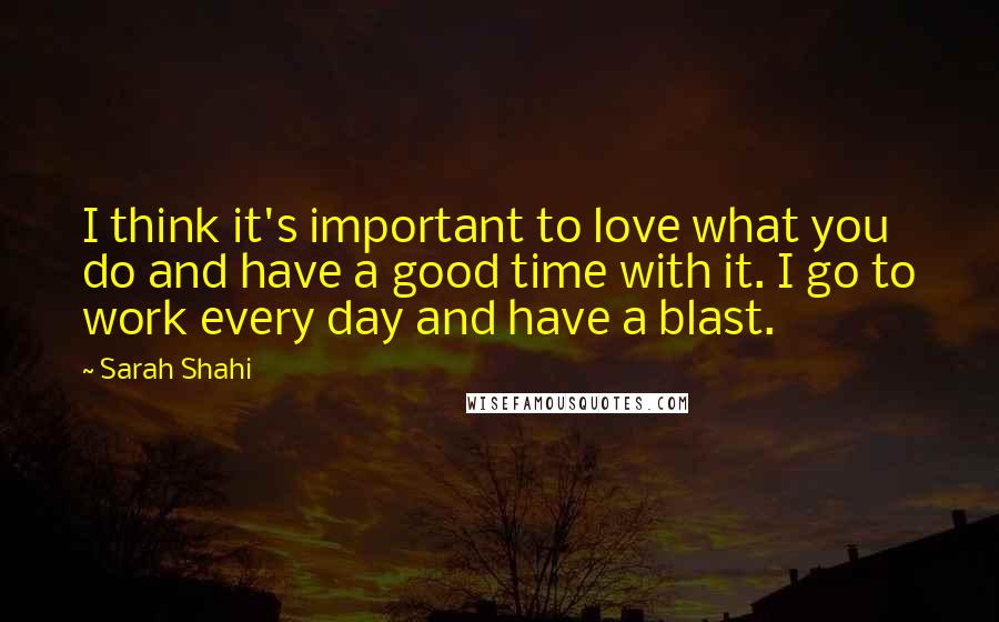 Sarah Shahi Quotes: I think it's important to love what you do and have a good time with it. I go to work every day and have a blast.