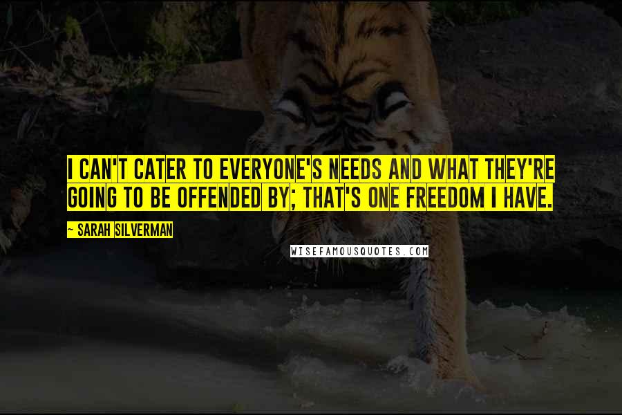 Sarah Silverman Quotes: I can't cater to everyone's needs and what they're going to be offended by; that's one freedom I have.