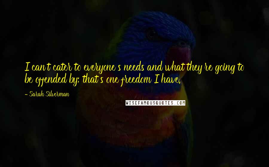 Sarah Silverman Quotes: I can't cater to everyone's needs and what they're going to be offended by; that's one freedom I have.