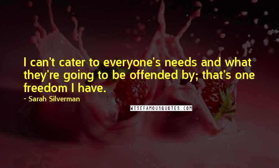 Sarah Silverman Quotes: I can't cater to everyone's needs and what they're going to be offended by; that's one freedom I have.