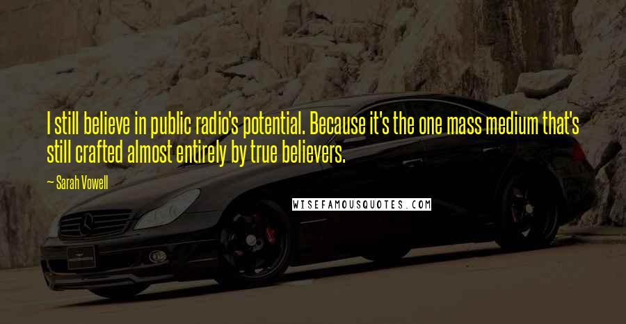Sarah Vowell Quotes: I still believe in public radio's potential. Because it's the one mass medium that's still crafted almost entirely by true believers.