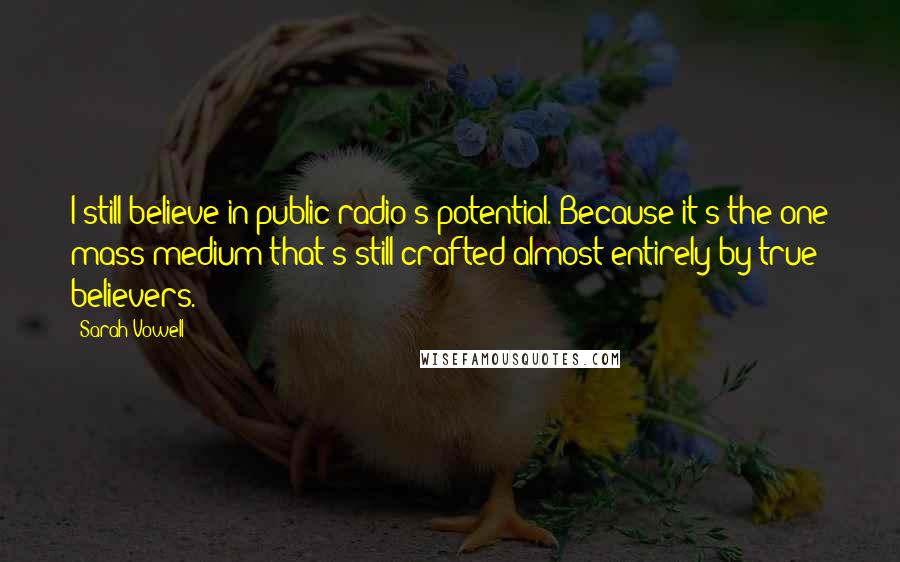 Sarah Vowell Quotes: I still believe in public radio's potential. Because it's the one mass medium that's still crafted almost entirely by true believers.