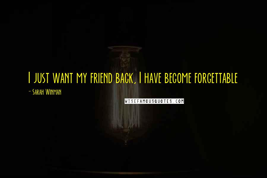 Sarah Winman Quotes: I just want my friend back, I have become forgettable