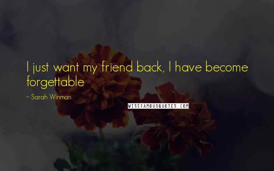 Sarah Winman Quotes: I just want my friend back, I have become forgettable