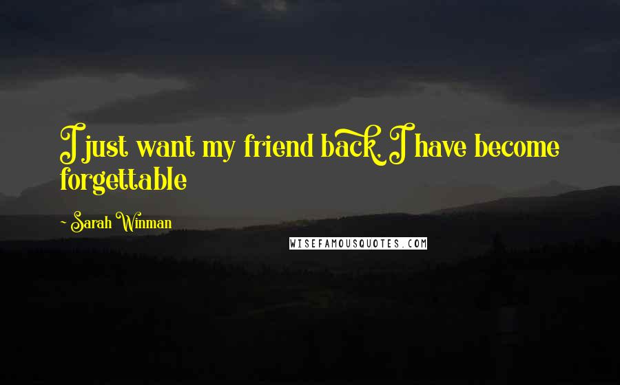 Sarah Winman Quotes: I just want my friend back, I have become forgettable