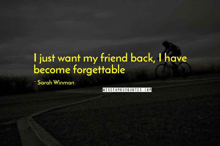Sarah Winman Quotes: I just want my friend back, I have become forgettable