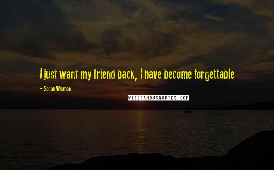 Sarah Winman Quotes: I just want my friend back, I have become forgettable