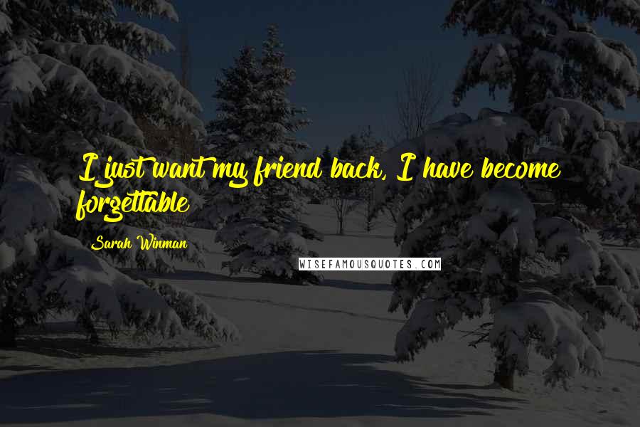 Sarah Winman Quotes: I just want my friend back, I have become forgettable