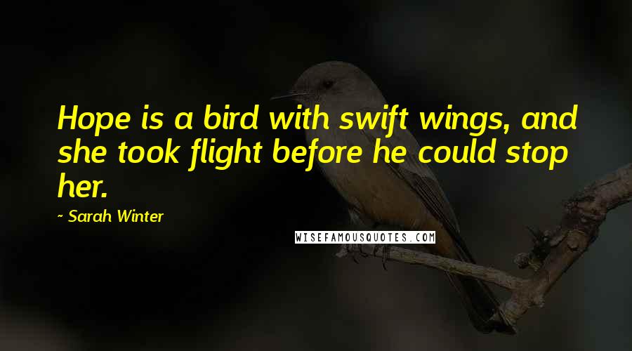 Sarah Winter Quotes: Hope is a bird with swift wings, and she took flight before he could stop her.