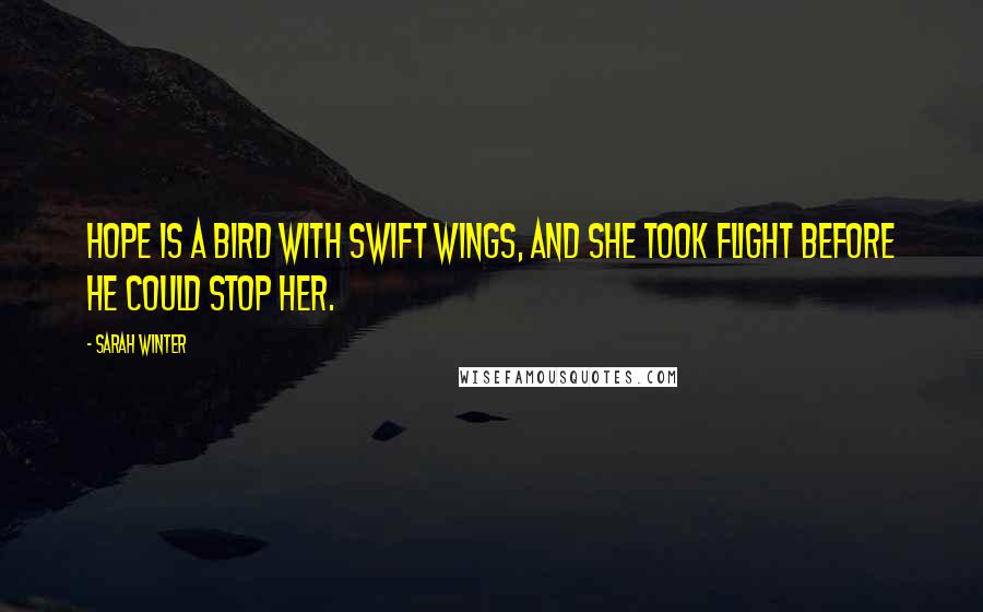 Sarah Winter Quotes: Hope is a bird with swift wings, and she took flight before he could stop her.