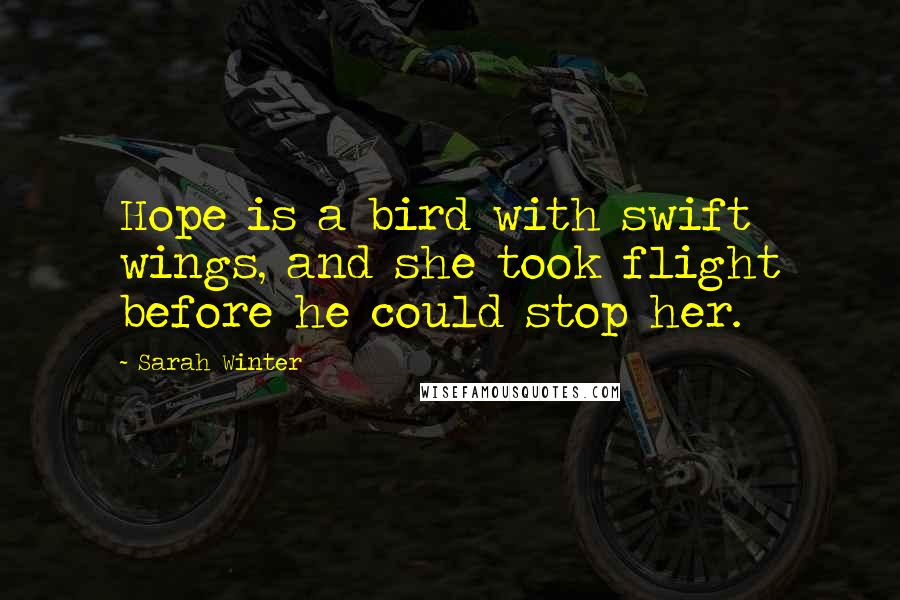 Sarah Winter Quotes: Hope is a bird with swift wings, and she took flight before he could stop her.