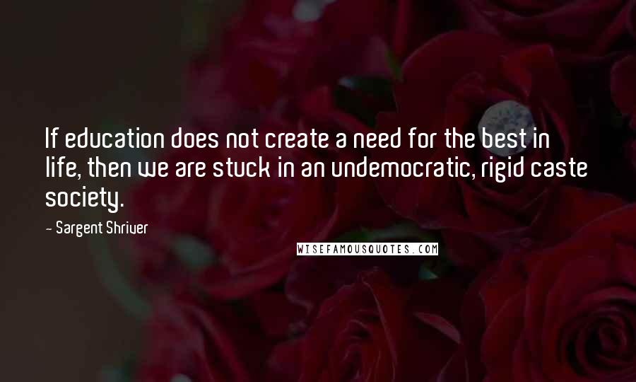 Sargent Shriver Quotes: If education does not create a need for the best in life, then we are stuck in an undemocratic, rigid caste society.