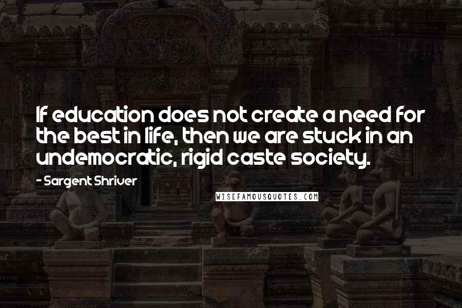Sargent Shriver Quotes: If education does not create a need for the best in life, then we are stuck in an undemocratic, rigid caste society.