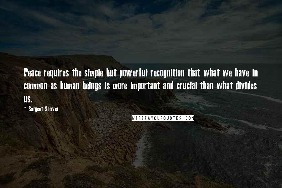 Sargent Shriver Quotes: Peace requires the simple but powerful recognition that what we have in common as human beings is more important and crucial than what divides us.