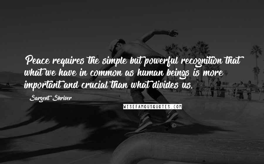 Sargent Shriver Quotes: Peace requires the simple but powerful recognition that what we have in common as human beings is more important and crucial than what divides us.