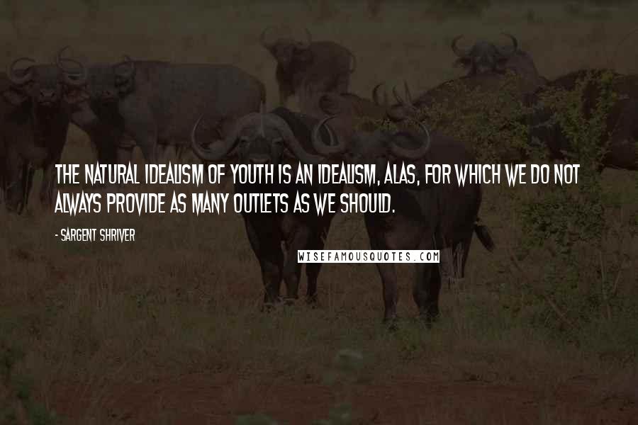 Sargent Shriver Quotes: The natural idealism of youth is an idealism, alas, for which we do not always provide as many outlets as we should.