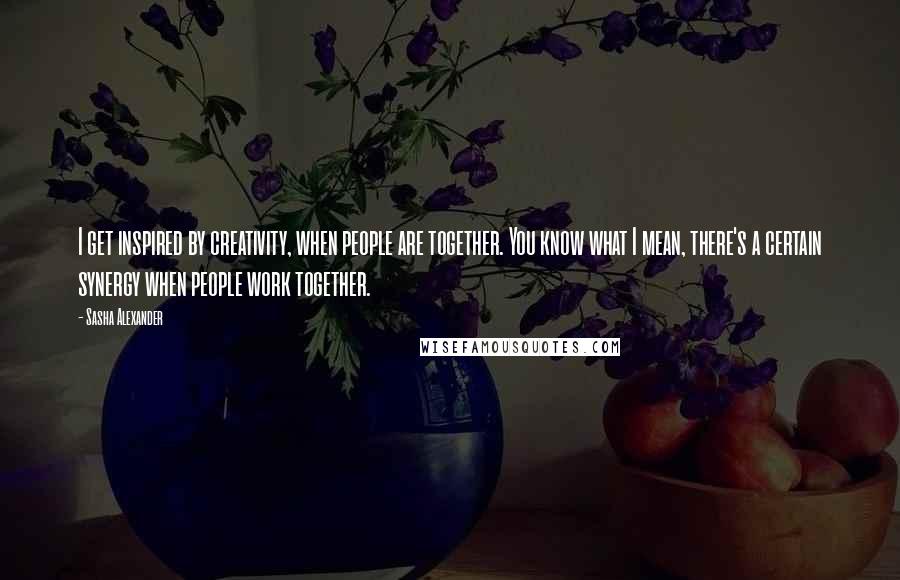 Sasha Alexander Quotes: I get inspired by creativity, when people are together. You know what I mean, there's a certain synergy when people work together.