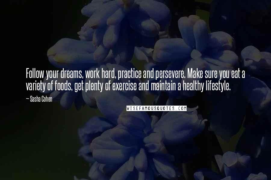 Sasha Cohen Quotes: Follow your dreams, work hard, practice and persevere. Make sure you eat a variety of foods, get plenty of exercise and maintain a healthy lifestyle.