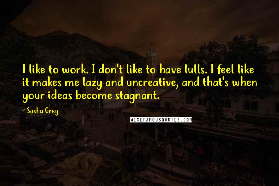 Sasha Grey Quotes: I like to work. I don't like to have lulls. I feel like it makes me lazy and uncreative, and that's when your ideas become stagnant.