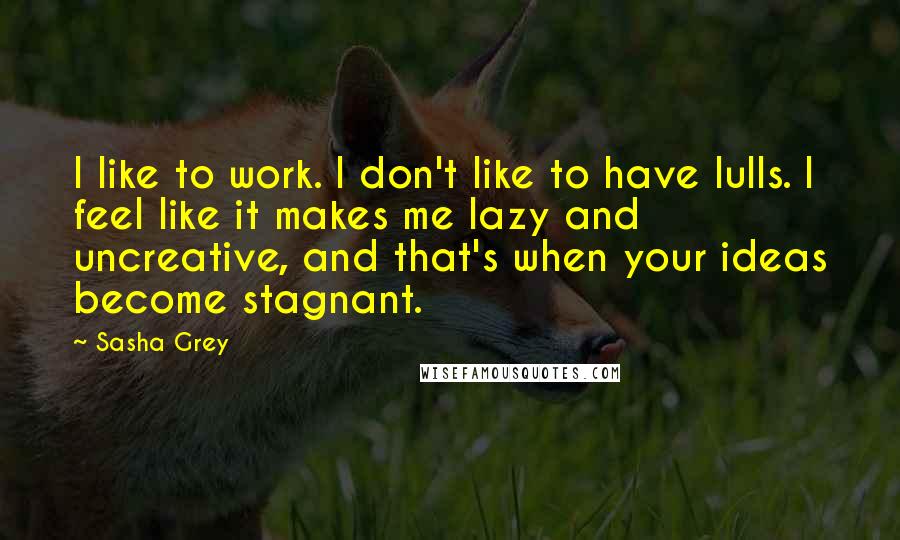 Sasha Grey Quotes: I like to work. I don't like to have lulls. I feel like it makes me lazy and uncreative, and that's when your ideas become stagnant.