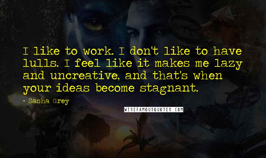 Sasha Grey Quotes: I like to work. I don't like to have lulls. I feel like it makes me lazy and uncreative, and that's when your ideas become stagnant.