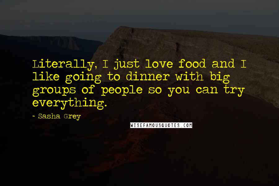 Sasha Grey Quotes: Literally, I just love food and I like going to dinner with big groups of people so you can try everything.