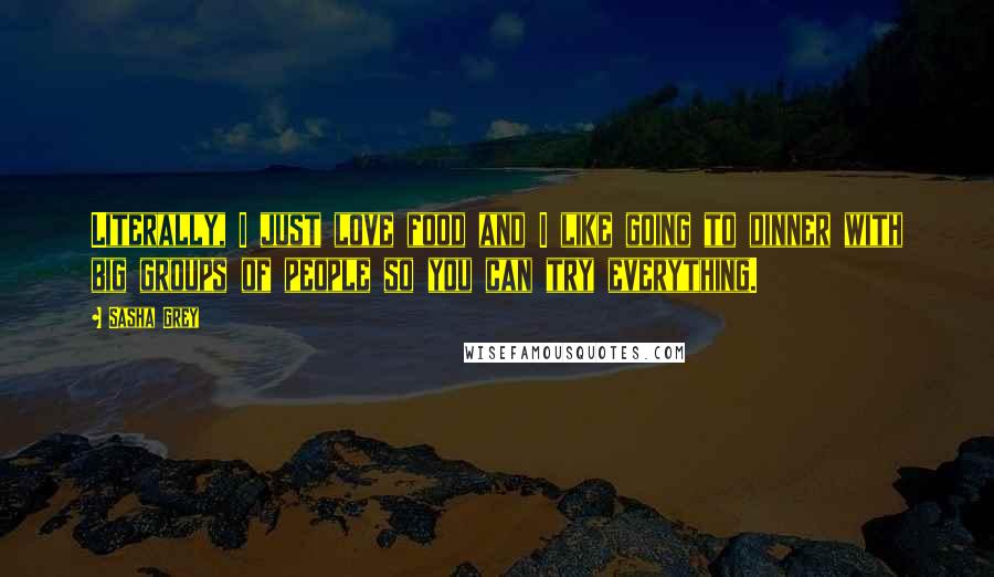 Sasha Grey Quotes: Literally, I just love food and I like going to dinner with big groups of people so you can try everything.