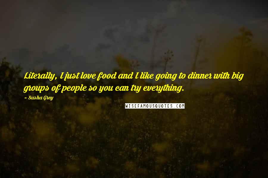 Sasha Grey Quotes: Literally, I just love food and I like going to dinner with big groups of people so you can try everything.
