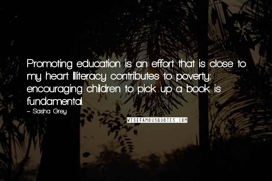 Sasha Grey Quotes: Promoting education is an effort that is close to my heart. Illiteracy contributes to poverty; encouraging children to pick up a book is fundamental.