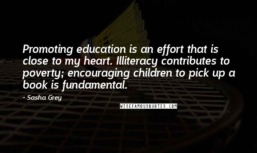 Sasha Grey Quotes: Promoting education is an effort that is close to my heart. Illiteracy contributes to poverty; encouraging children to pick up a book is fundamental.