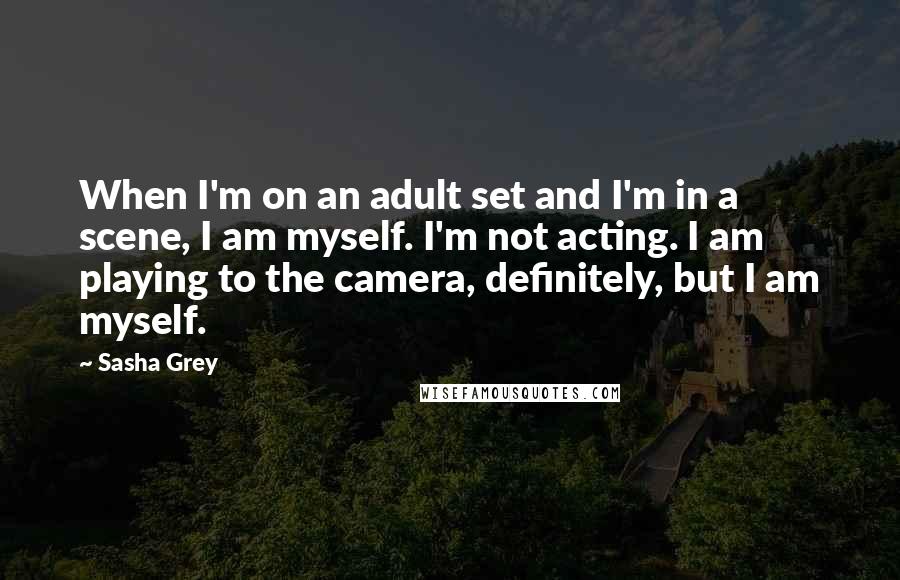 Sasha Grey Quotes: When I'm on an adult set and I'm in a scene, I am myself. I'm not acting. I am playing to the camera, definitely, but I am myself.