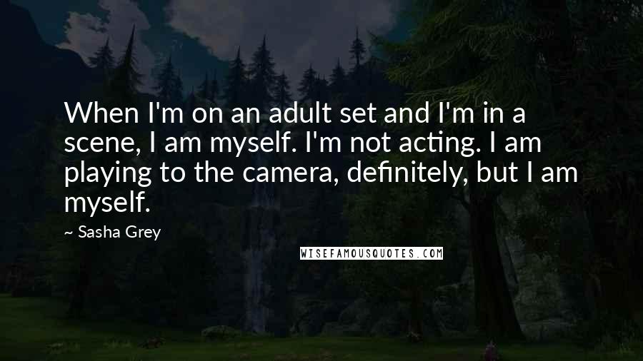 Sasha Grey Quotes: When I'm on an adult set and I'm in a scene, I am myself. I'm not acting. I am playing to the camera, definitely, but I am myself.