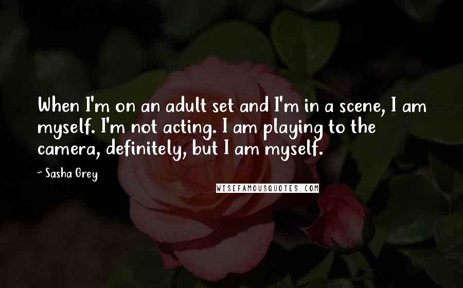 Sasha Grey Quotes: When I'm on an adult set and I'm in a scene, I am myself. I'm not acting. I am playing to the camera, definitely, but I am myself.