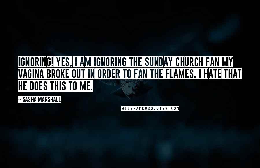 Sasha Marshall Quotes: Ignoring! Yes, I am ignoring the Sunday church fan my vagina broke out in order to fan the flames. I hate that he does this to me.