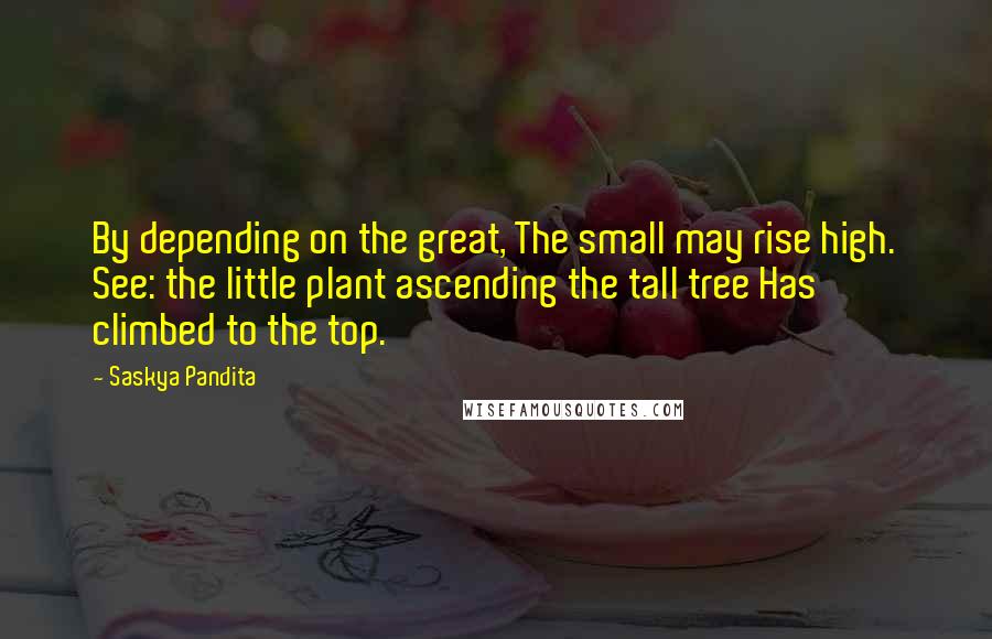Saskya Pandita Quotes: By depending on the great, The small may rise high. See: the little plant ascending the tall tree Has climbed to the top.