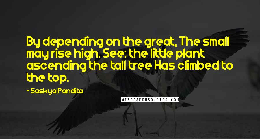 Saskya Pandita Quotes: By depending on the great, The small may rise high. See: the little plant ascending the tall tree Has climbed to the top.