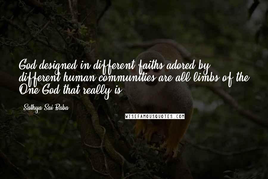 Sathya Sai Baba Quotes: God designed in different faiths adored by different human communities are all limbs of the One God that really is.