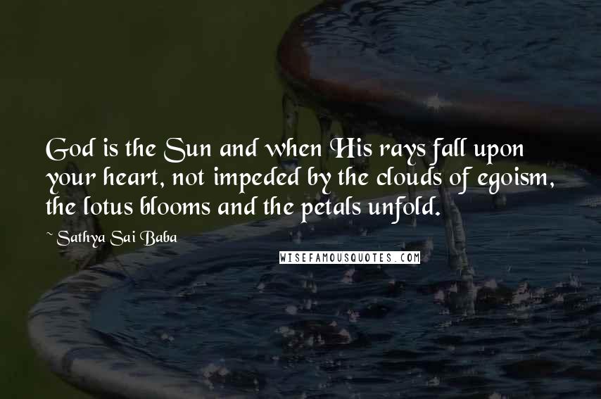 Sathya Sai Baba Quotes: God is the Sun and when His rays fall upon your heart, not impeded by the clouds of egoism, the lotus blooms and the petals unfold.