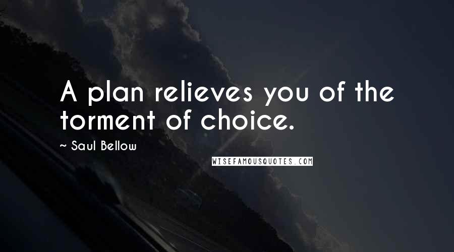 Saul Bellow Quotes: A plan relieves you of the torment of choice.