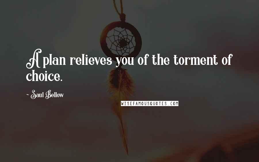 Saul Bellow Quotes: A plan relieves you of the torment of choice.