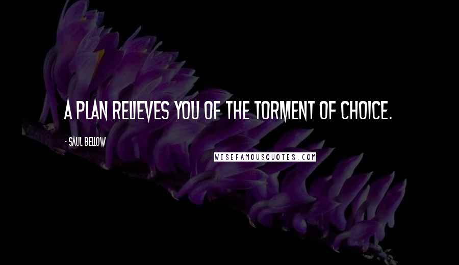 Saul Bellow Quotes: A plan relieves you of the torment of choice.