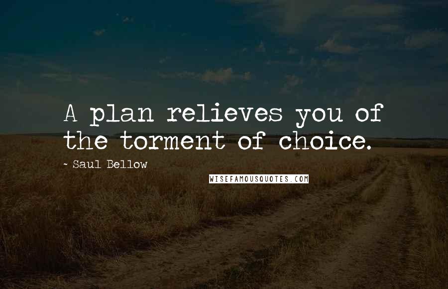 Saul Bellow Quotes: A plan relieves you of the torment of choice.