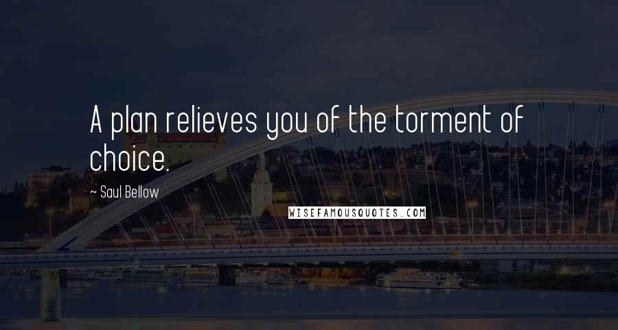 Saul Bellow Quotes: A plan relieves you of the torment of choice.