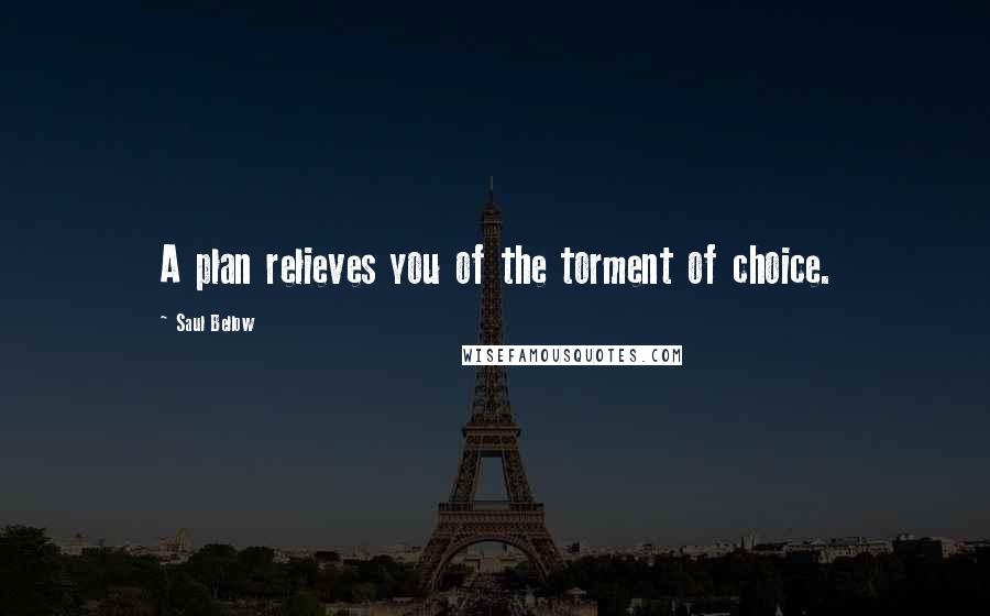 Saul Bellow Quotes: A plan relieves you of the torment of choice.