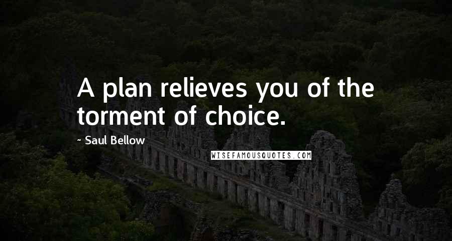 Saul Bellow Quotes: A plan relieves you of the torment of choice.