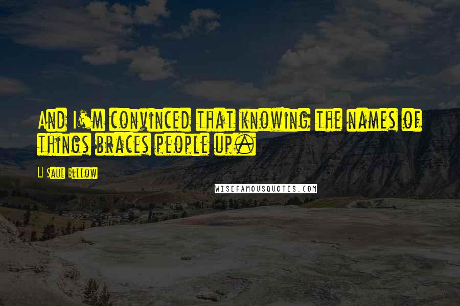 Saul Bellow Quotes: And I'm convinced that knowing the names of things braces people up.