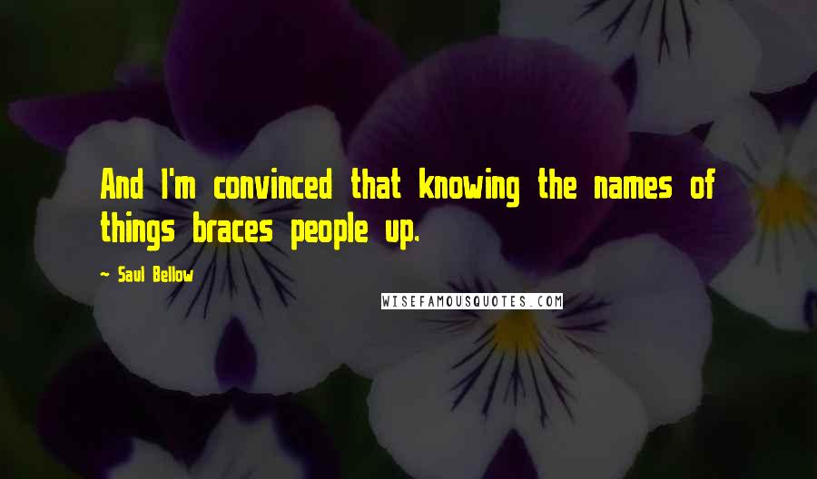 Saul Bellow Quotes: And I'm convinced that knowing the names of things braces people up.