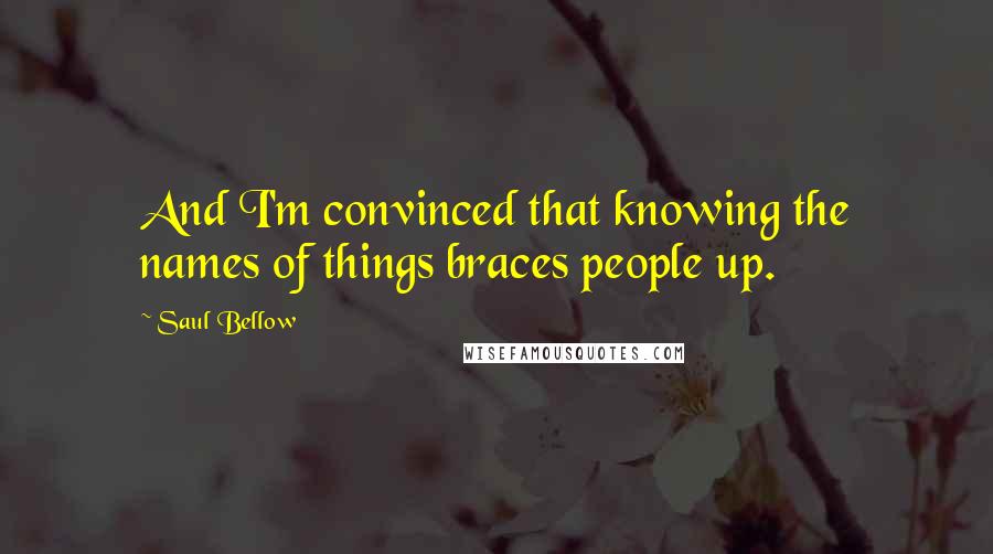 Saul Bellow Quotes: And I'm convinced that knowing the names of things braces people up.