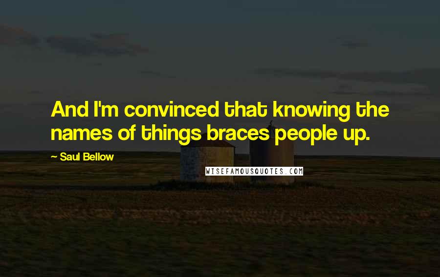 Saul Bellow Quotes: And I'm convinced that knowing the names of things braces people up.